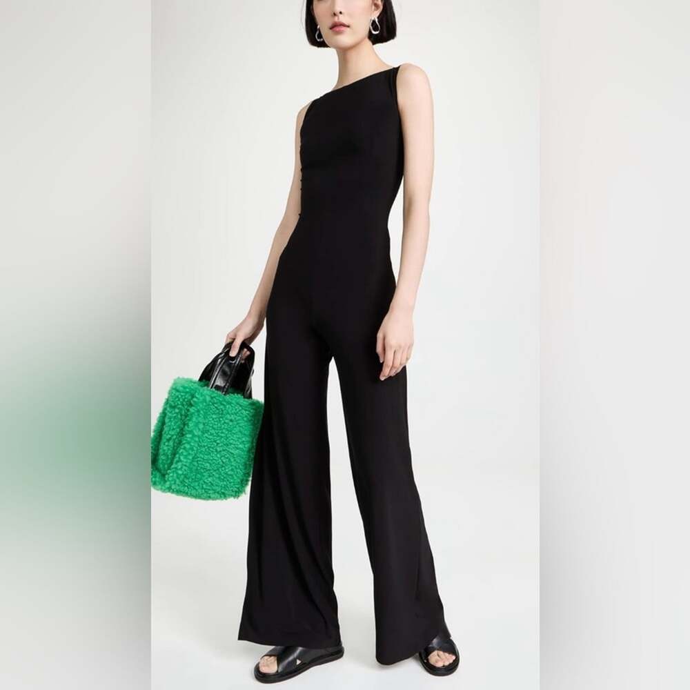 NWT Norma Kamali Sleeveless Straight Leg Jumpsuit M Black Open Back